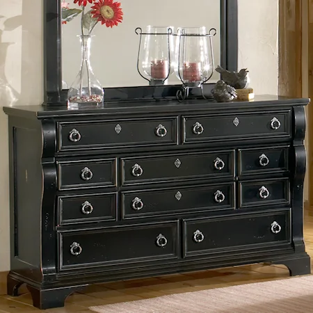 Traditional 10-Drawer Triple Dresser with Felt-Lined Drawers